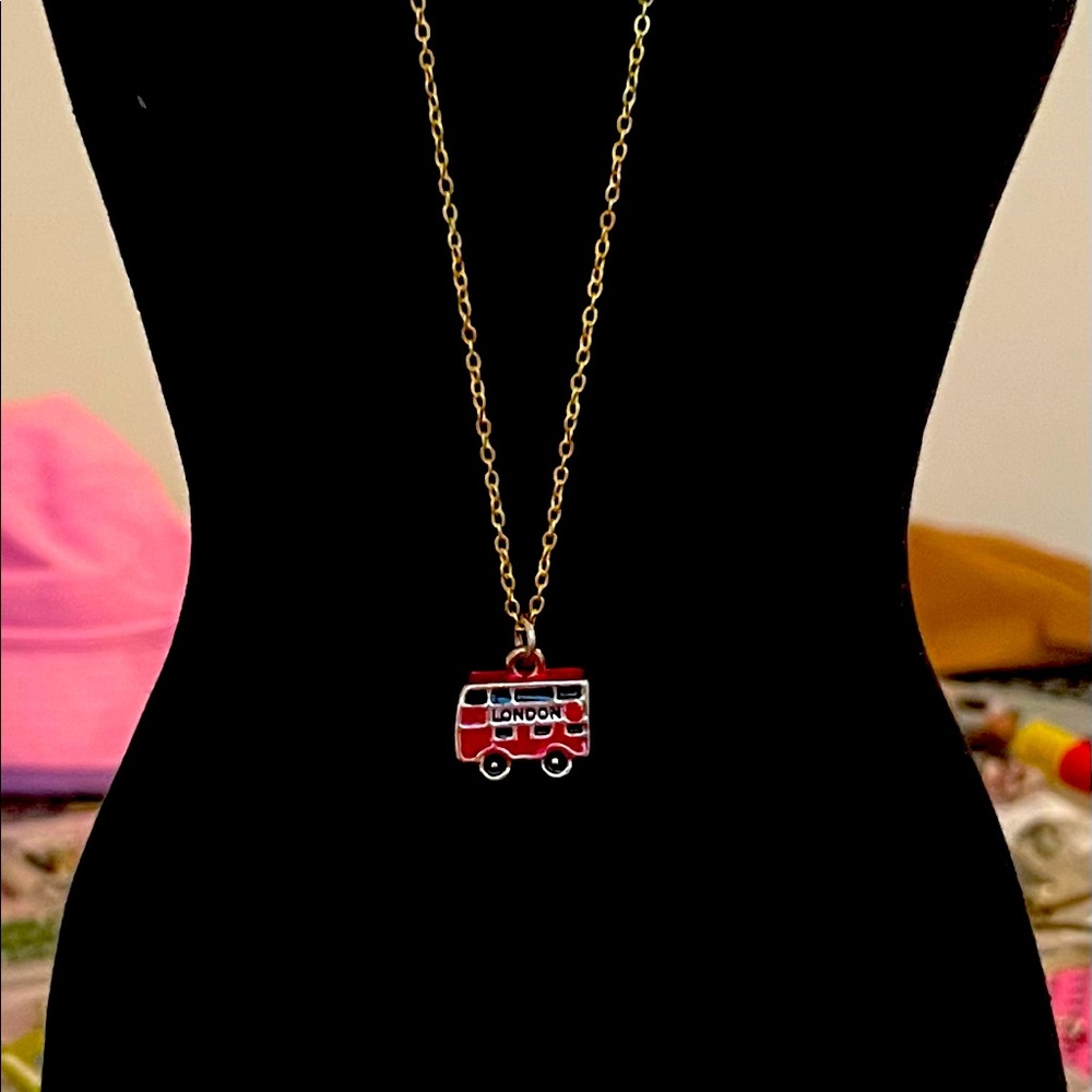 London bus pendant on gold metal chain
